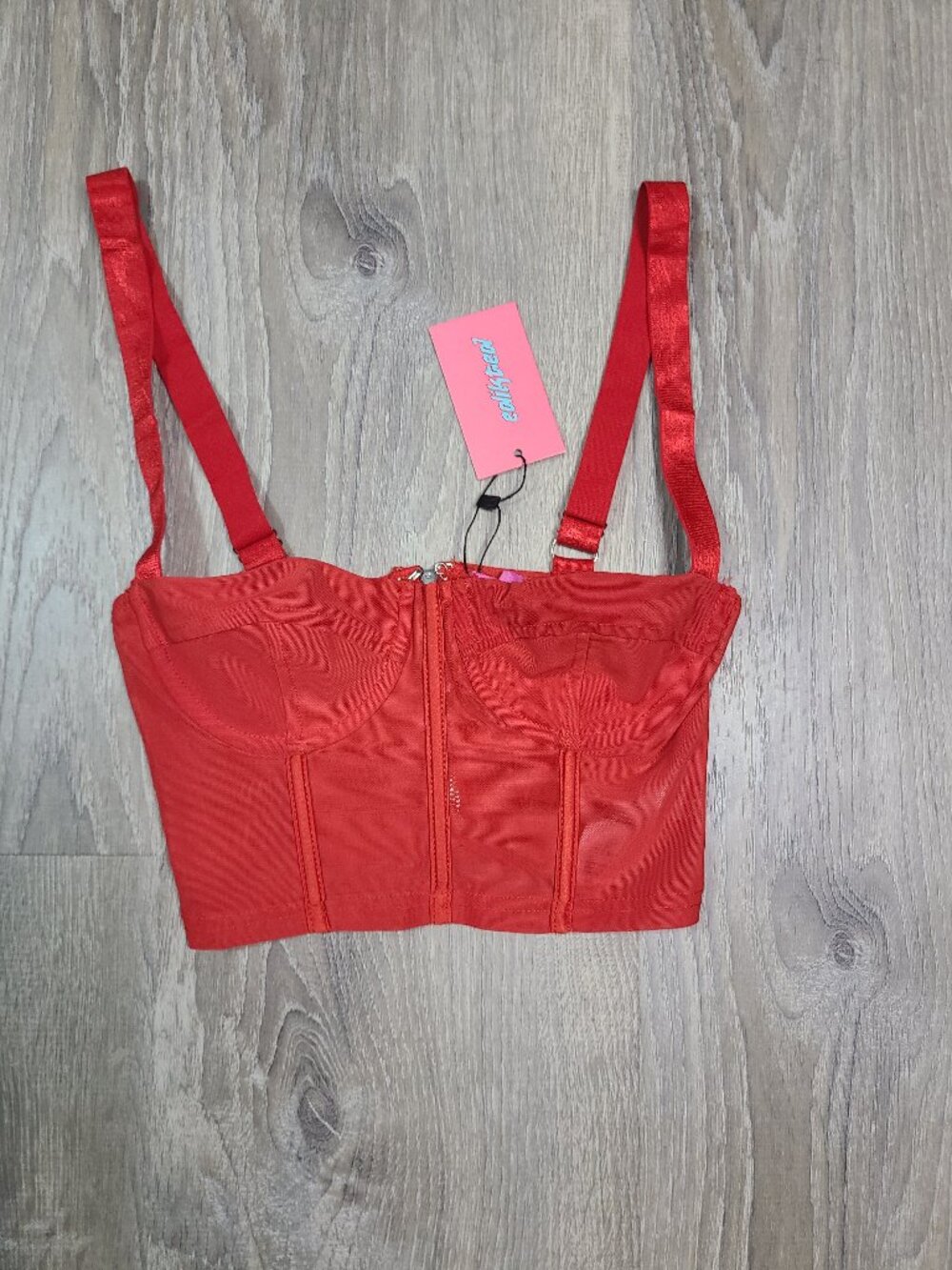 Edikted NWT Red Teagen Mesh Underwire Bustier Boned Corset Crop Top - Size XS